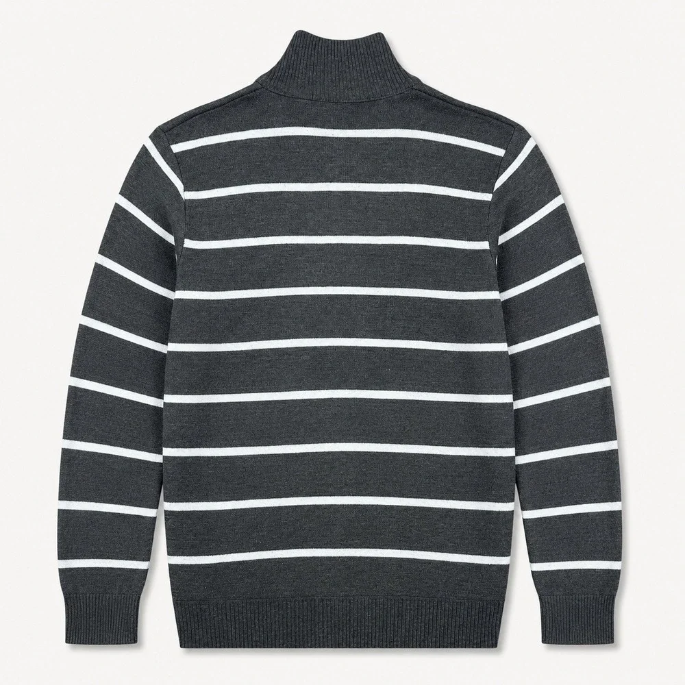 Vintage Polo Ralph Lauren Full Zip Sweater Men L Gray White Stripe Red Pony Golf